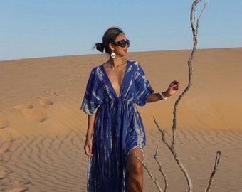 Hand tie dye maxi dress, goddess dress, Blue Long kaftan, Oversized Caftan, Resort wear, Coverup, Maxi kaftan, Tie dye dress, beach dress