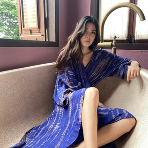 Tie dye long kimono robe, Oversized Long Kimono, boho kimono dress, hippie robe, purple blue Long kimono robe, duster, gift for her