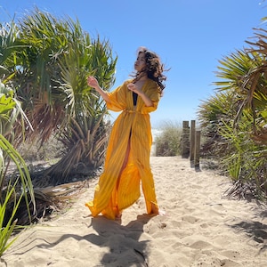 Tie dye Yellow Kimono Robe, boho kimono,  tie-dye long kimono, Kimono robe, Beach Wear, Loungewear, Resort Wear,Yellow Robe, gift for her