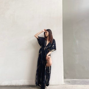 Hand tie dye dress, black goddess dress, Long kaftan, Oversized Caftan, Resort wear, Coverup, Maxi kaftan, Tie dye dress, gift for her image 2