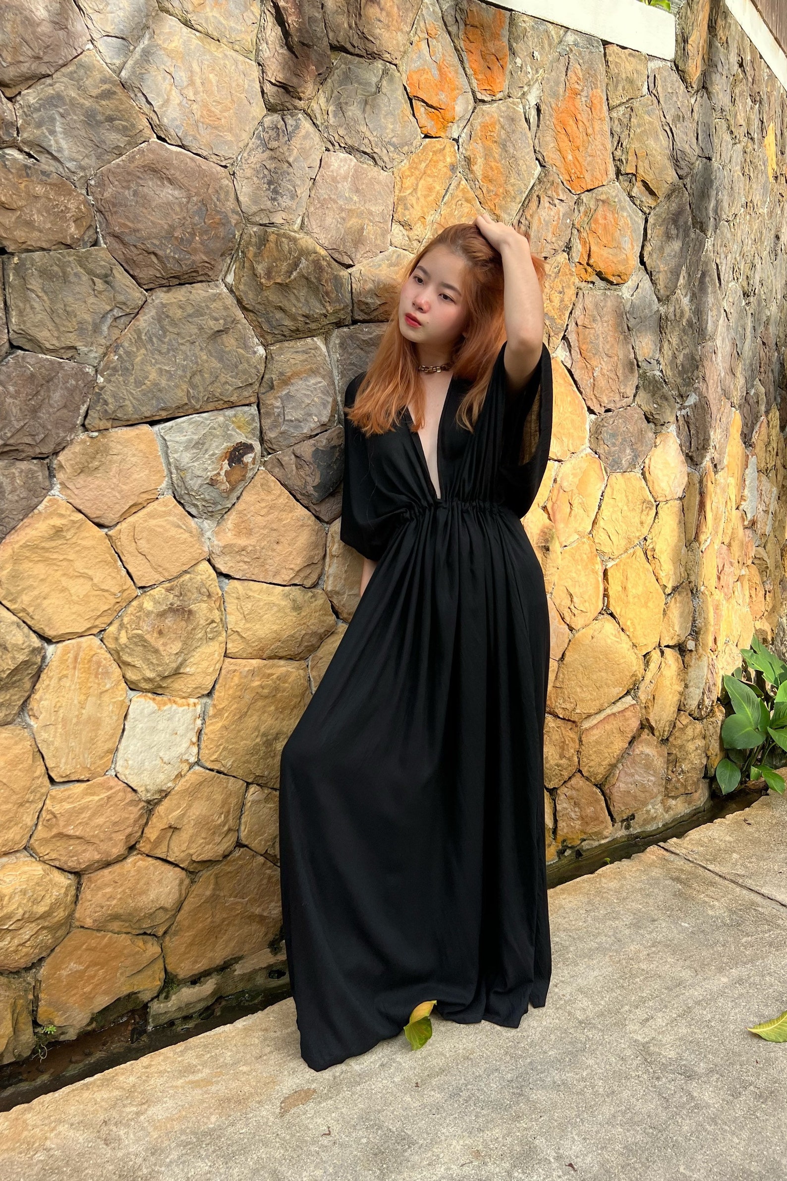Hand Dye Maxi Dress Black Goddess Dress Long Kaftan Etsy