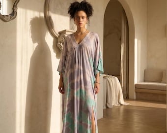 Goddess Kaftan Maxi Dress, Tie Dye Beach Cover Up, Handmade Boho Resort Wear, Oversized Vacation Dress, Caftan for Women