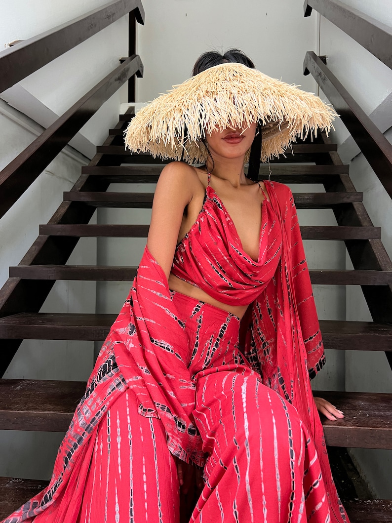 Natural raffia straw hat, Sun hat with ties, Boho Sun hat, Beach Hat, Honeymoon hat, Beach accessories Coco de Chom