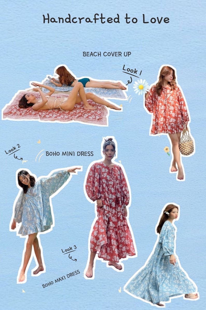 Bohemian Floral Maxi Dress, Cotton Boho Dress, Oversized Maxi Dress with sleeves, Vacation Dress, Block Printed Dress, Rust Dress Gift ideas image 10