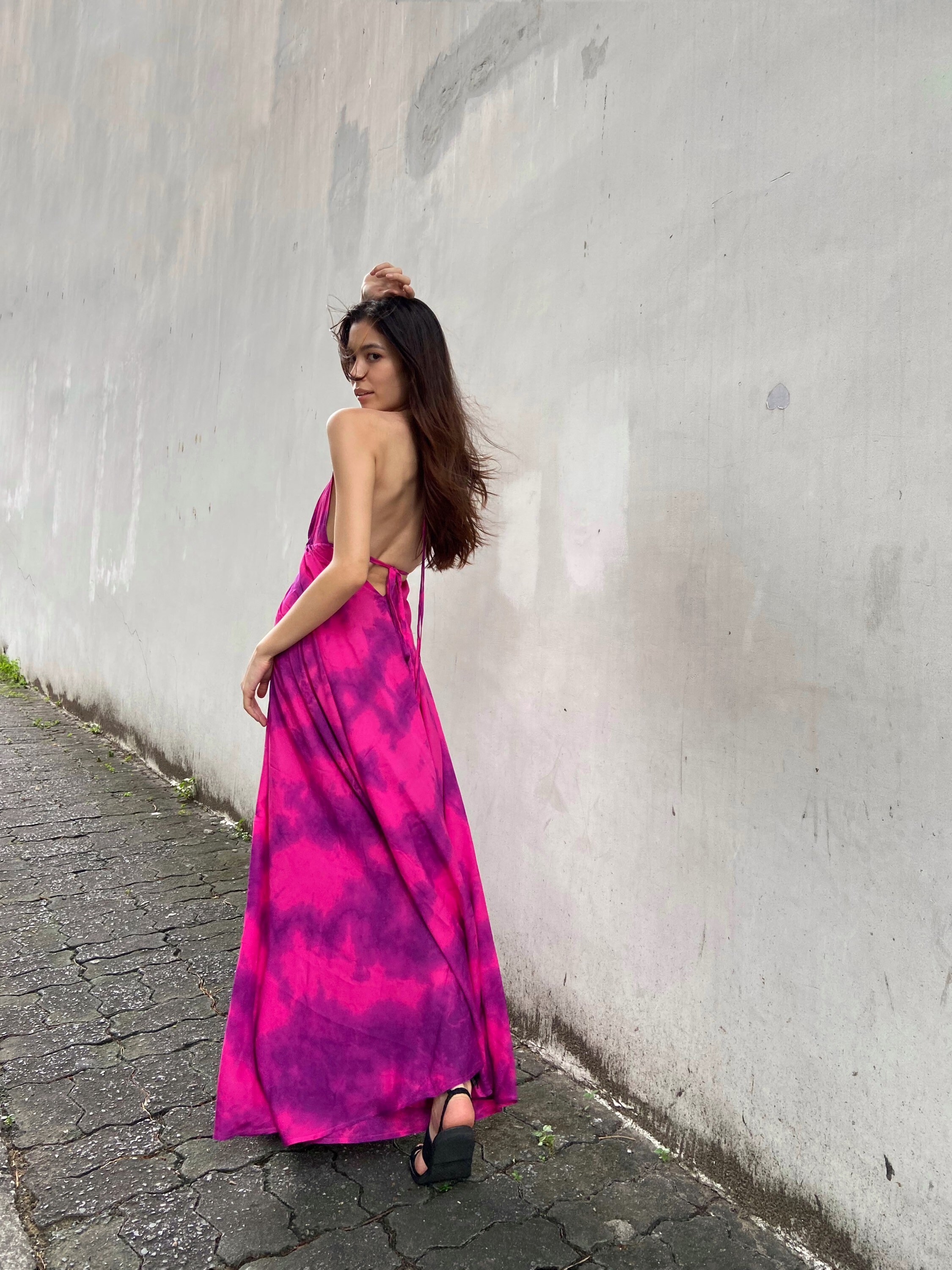 pink tie dye maxi dress Tie Dye Maxi Dress, Boho Maxi Dress, Pink Maxi Dress, Halter Neck Maxi Dress,  Summer Dress, Open Back Dress, Tie Dye Beach Dress, Luna Dress