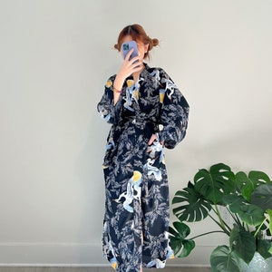 Kimono-Jacke mit Vogeldruck, Boho-Kimono-Jacke, Kimono-Robe-freier Vogel Übergroße Kimono-Robe, Loose Fit Kimono, Geschenk für sie, Geschenk für ihn