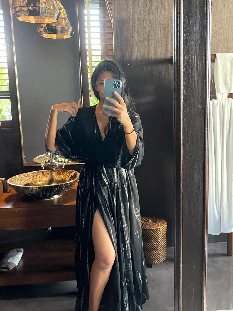 Hand Tie Dye Kimono Robe Black Tie Dye Kimono Robe Long Etsy