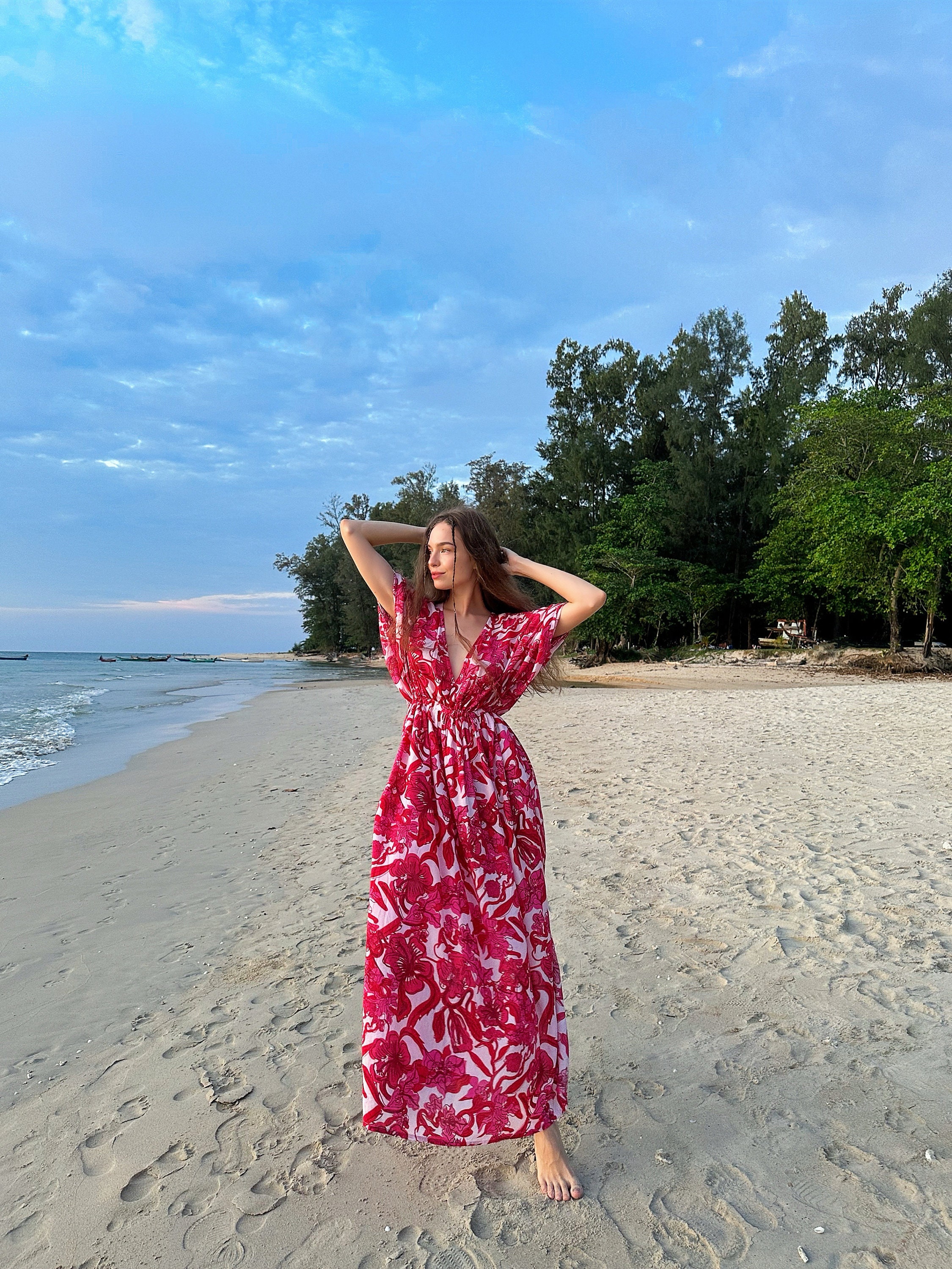 pink kaftan beach dress Women's Cotton Beach Kaftan – Nayantaara Pink Print main image 0