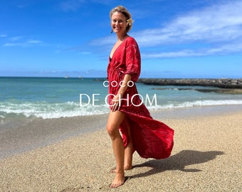 Red Maxi Kaftan, Tie dye Caftan, Dress for vacation, Hawaii Outfit, Boho maxi dress, Beach Coverup, Resort Wear, Holiday Dress, Gift for her