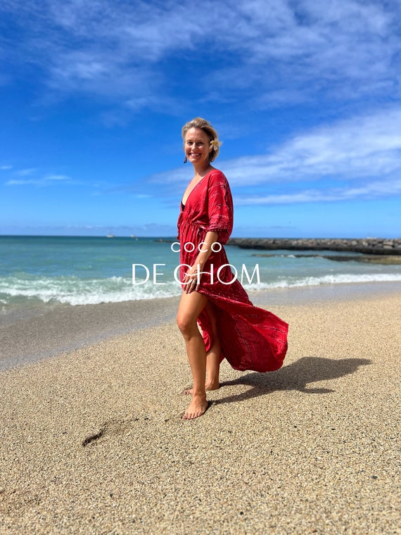 red dress resort wear Flowy Red Maxi Dress with Cape | Beach Wedding Guest & Resort Wear