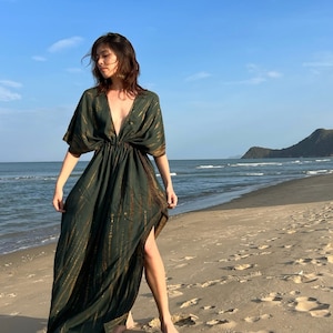 Green Tie Dye Kaftan, Goddess Maxi Dress Boho Tie dye Maxi Dress Beach Cover up Oversized Caftan Resort Dress Holidays Gift for mom