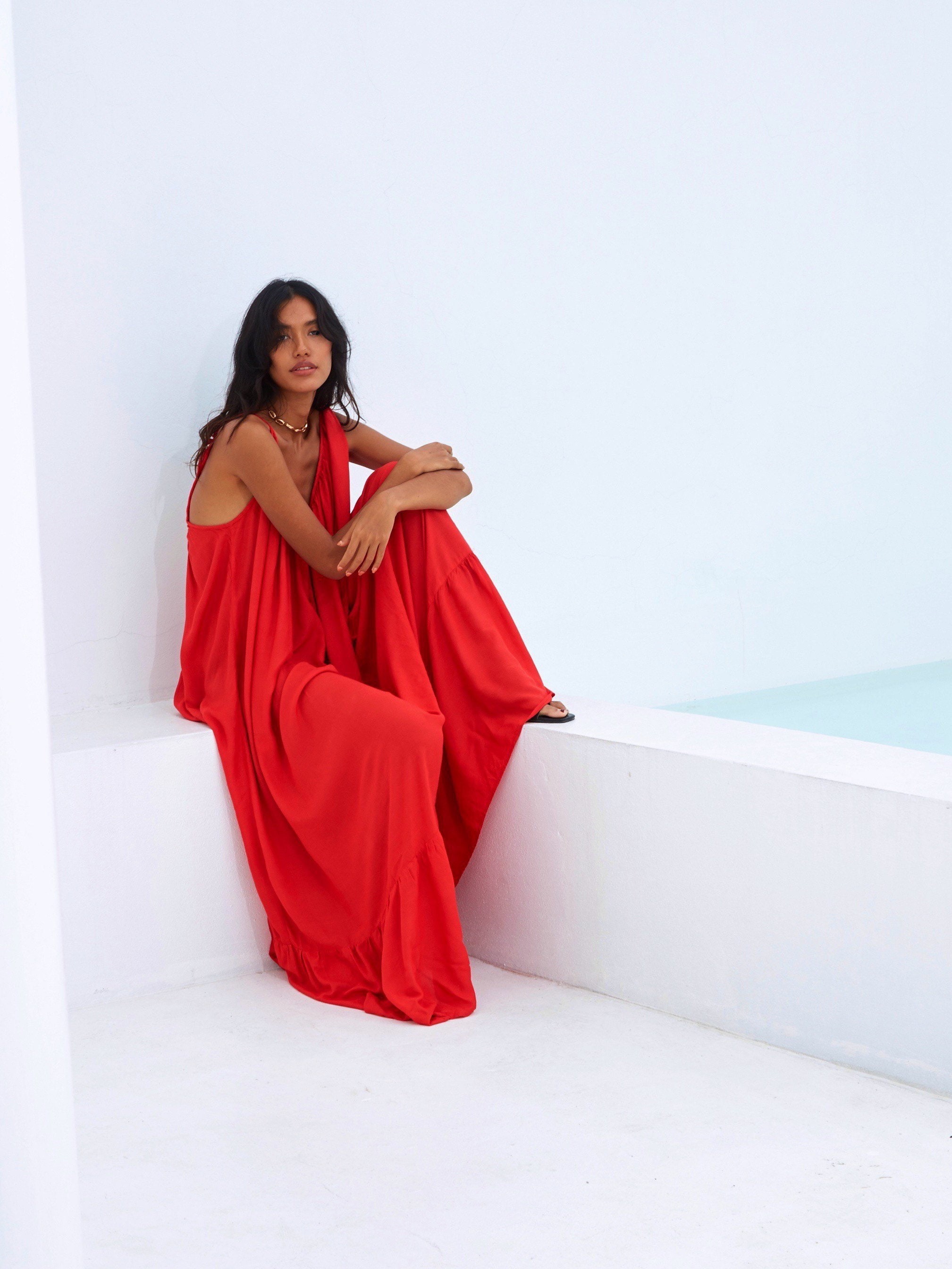strapless open back dress Red Tie Dye Strapless Maxi Dress