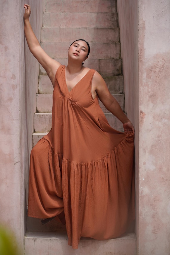 Hand dyed Brown Maxi Dress, Vacation Dress Boho Oversized Maxi Dress with Pockets Party Resort Wear Bridesmaid Dress Holiday Gift for her Hand dyed Brown Maxi Dress, Vacation Dress Boho Oversized Maxi Dress with Pockets Party Resort Wear Bridesmaid Dress Holiday Gift for her
