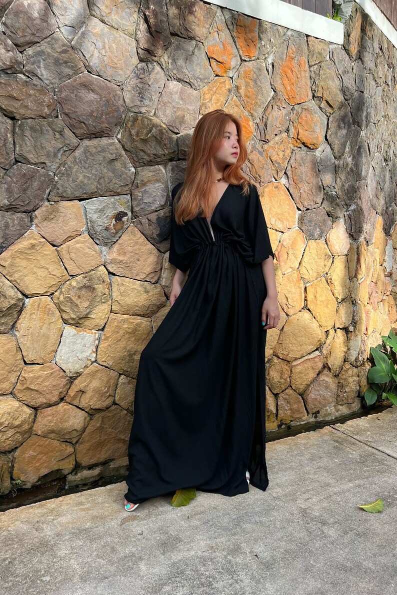 Hand Dye Maxi Dress Black Goddess Dress Long Kaftan Etsy