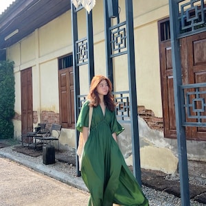 Boho Green Kaftan, robe longue Boho Goddess, caftan Boho, robe de villégiature, caftan vert, élégant, robe de vacances, robe de plage, cadeau pour elle image 4