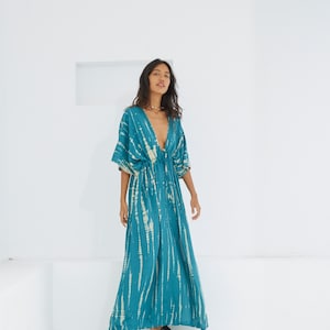 Hand tie dye dress, goddess dress, Long kaftan, Oversized Caftan, Resort wear, Coverup, Maxi kaftan, Tie dye dress, plus size, gift for her Teal