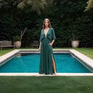Hand dye maxi dress, Green goddess dress, Long kaftan, Oversized kaftan, Resort wear, Loungewear, Coverup, Maxi kaftan, gift for her
