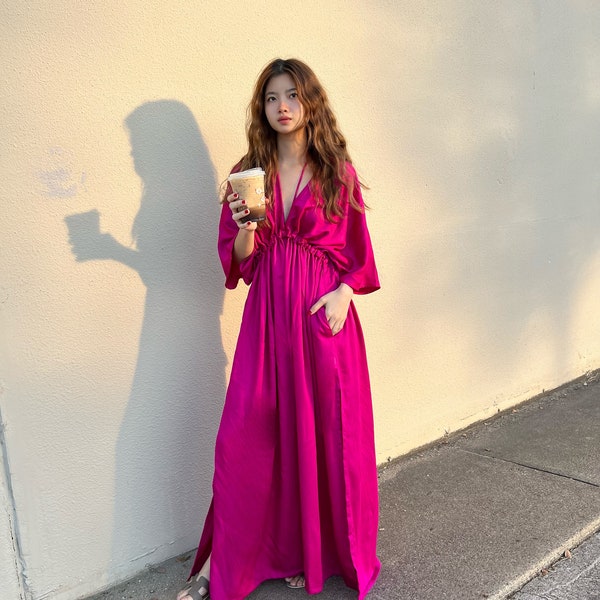 Hand dyed Maxi Dress, Pink Kaftan Maxi Dress, Gifts for her, Goddess Dress, Oversized Kaftan, Boho Caftan, Resortwear, Holiday Party Dress