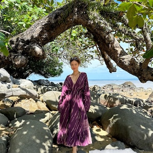 Long sleeves kaftan, Red kaftan dress, Holiday Dress, Gift for her Hand tie dye maxi dress Boho Beach dress for Vacation Caftan Resortwear Purple