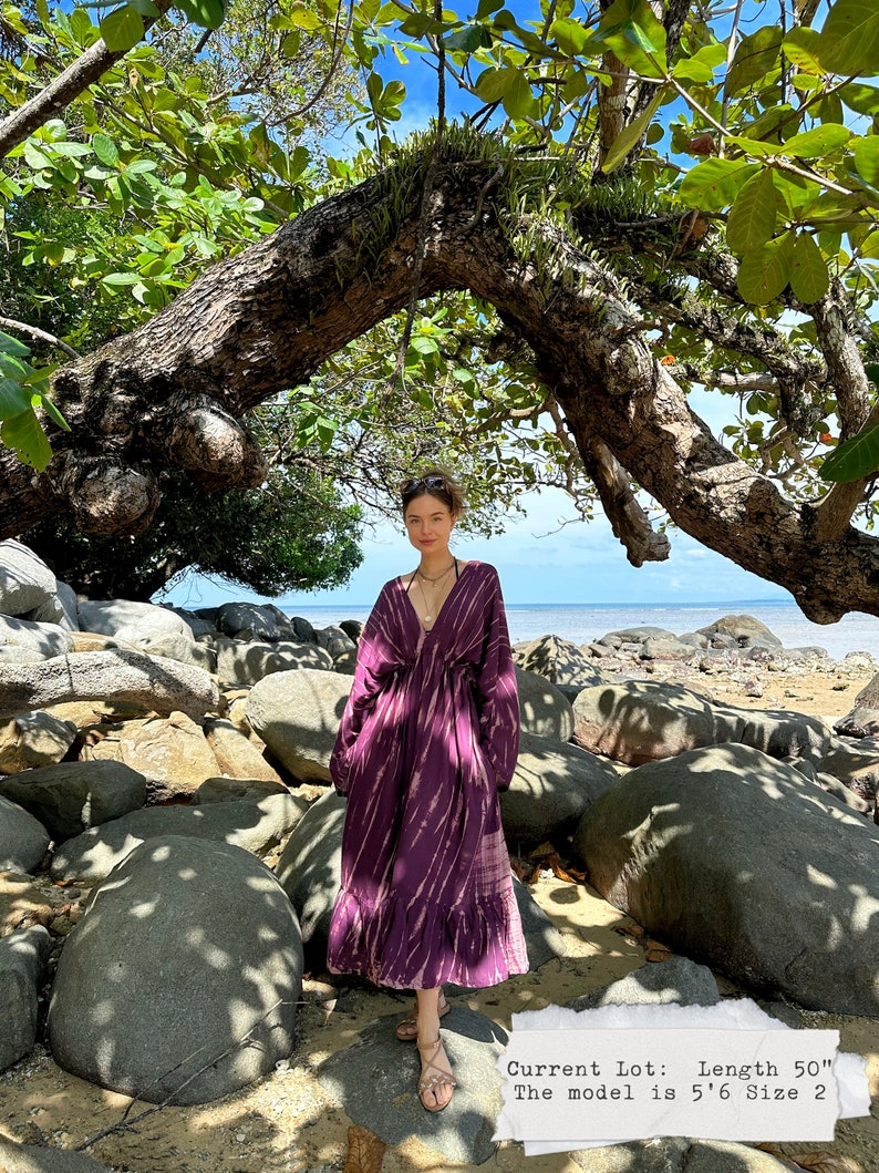 Long sleeves kaftan, Red kaftan dress, Holiday Dress, Gift for her Hand tie dye maxi dress Boho Beach dress for Vacation Caftan Resortwear Purple