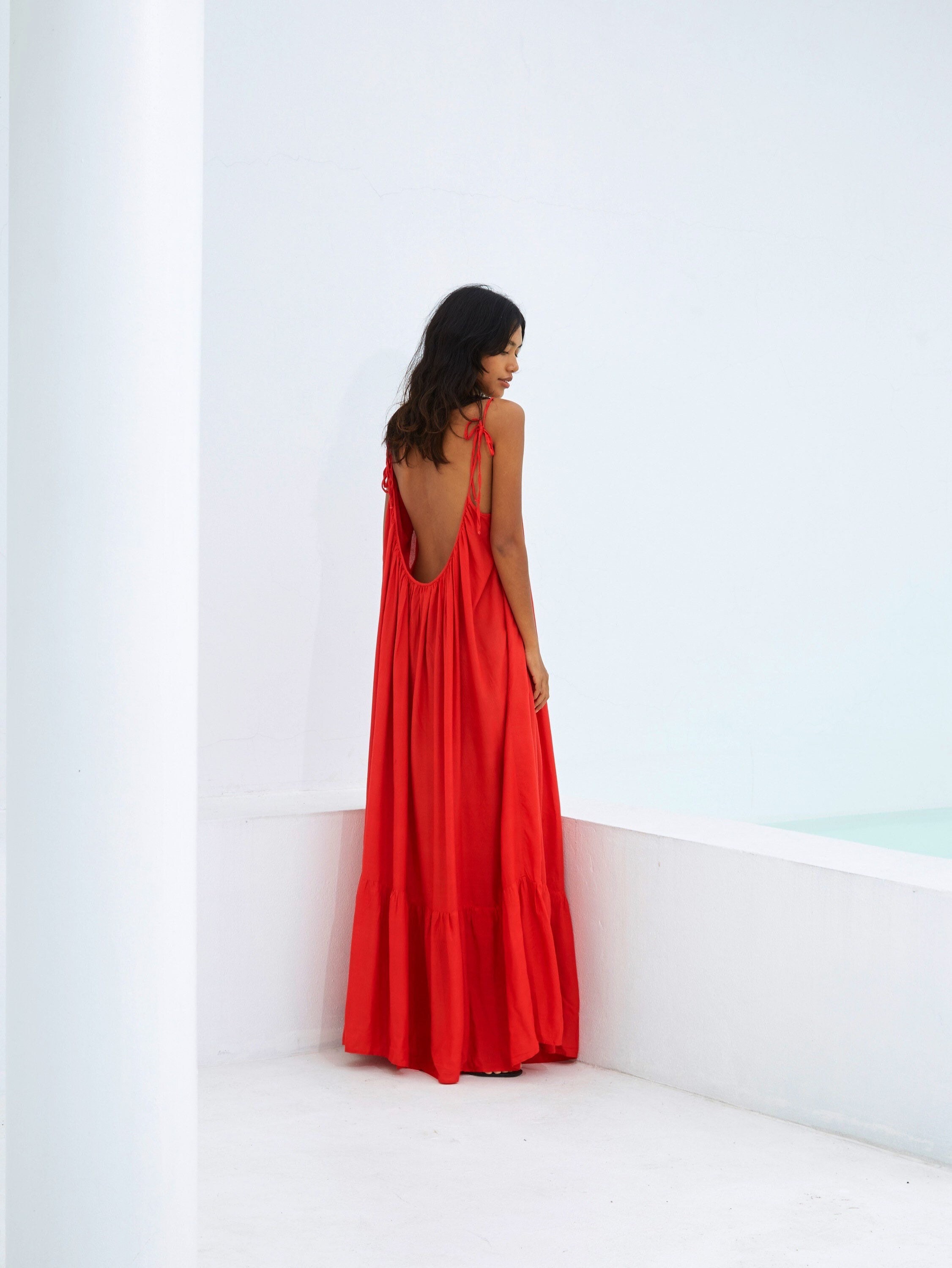 navy blue dress for baby girl Backless Red Chiffon Slit Maxi Dress Red / US 2 main image 1