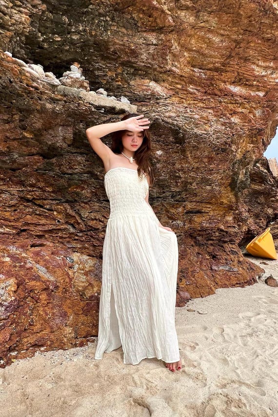 cotton beach maxi dress Cabana Life - Side Slit Maxi Dress - Navy