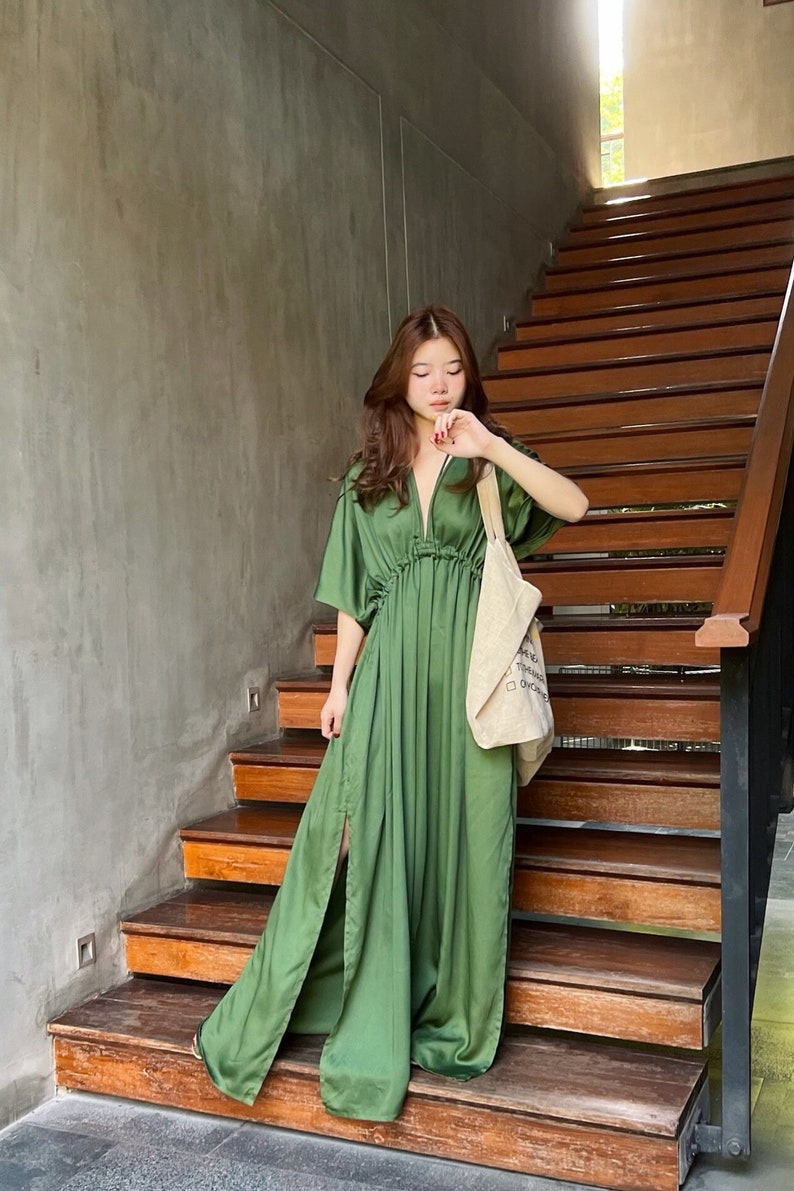 Boho Green Kaftan, Boho Goddess maxi dress, Bohemian kaftan,  resort dress, green caftan, stylish, holiday dress, beach dress, gift for her