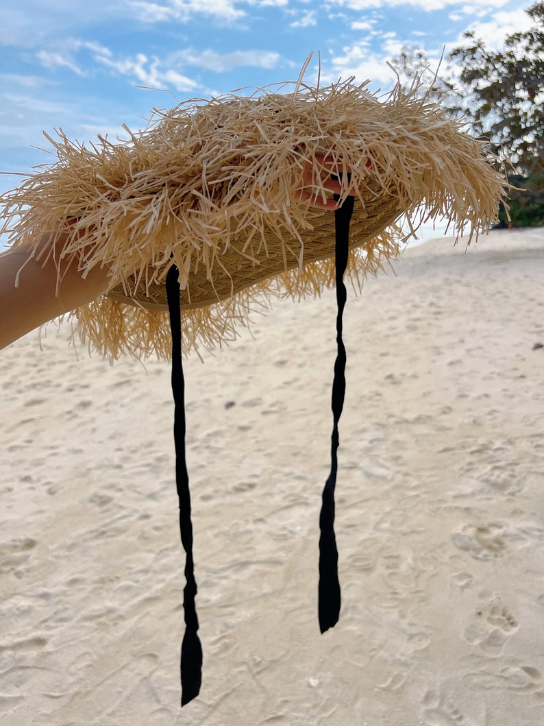 Natural raffia straw hat, Sun hat with ties, Boho Sun hat, Beach Hat, Honeymoon hat, Beach accessories Coco de Chom
