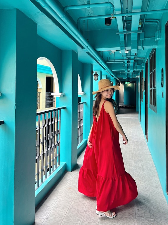 strapless open back dress Pessac Red Fitted Midi Dress w/ Long Sleeves