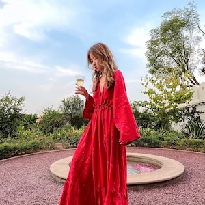 Tie Dye Maxi Dress, Red Maxi Dress, Dress for Vacation Bohemian Maxi Dress, Boho Dress, Red ...