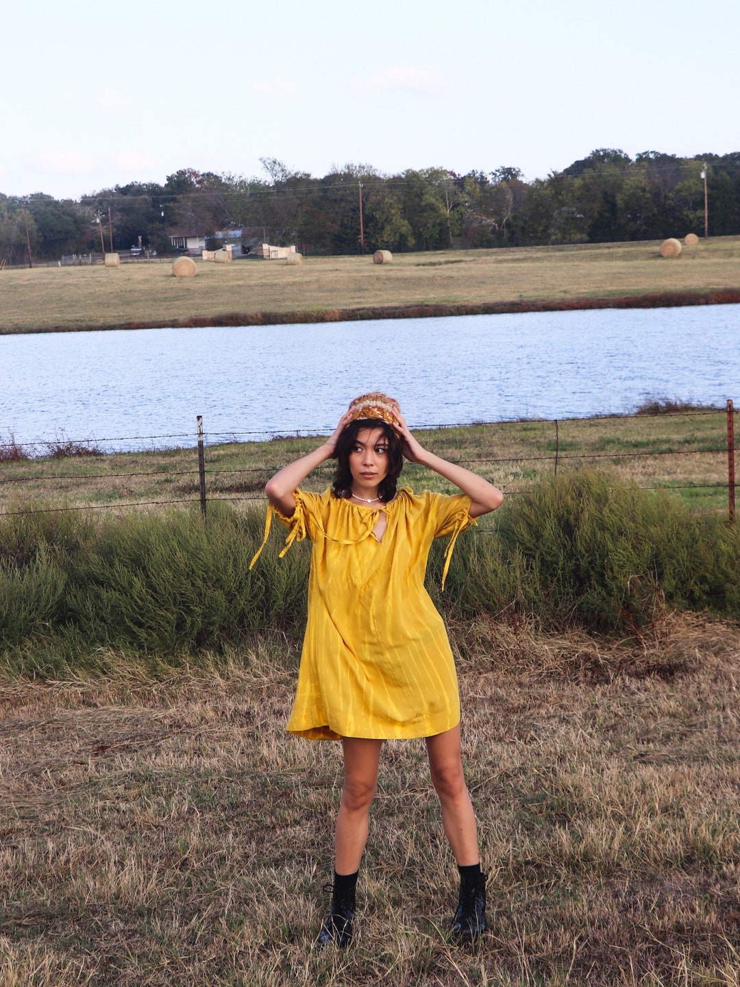 Robe Bohème Robe Courte Jaune Moutarde Mini Robe Bohème, Robe