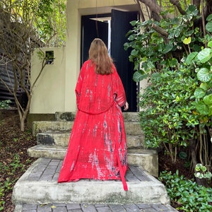 Hand Tie-dye Kimono, Red kimono robe, long kimono robe,boho Kimono robe, kimono robe, bridesmaid gift, gift for best friend, gift for sister image 2