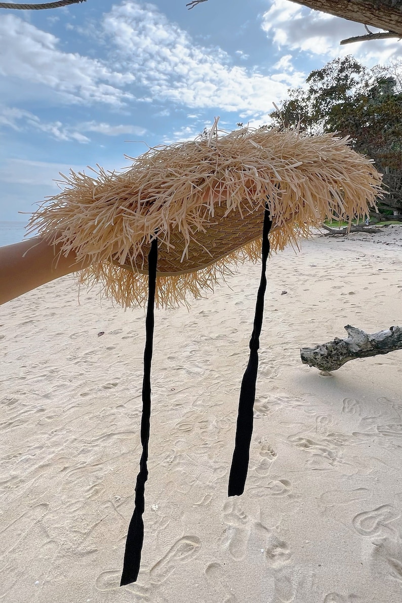 Natural raffia straw hat, Sun hat with ties, Boho Sun hat, Beach Hat, Honeymoon hat, Beach accessories Coco de Chom