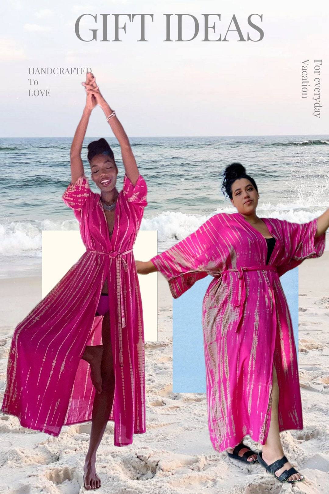 Ocean-Inspired Boho Kimono Cover-Up in Blue Fish Stamp