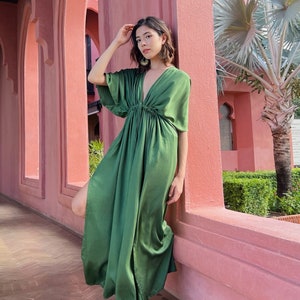 Summer Dress Kaftan, Hand dyed Maxi Dress, Green Kaftan Dress, Goddess dress, resort dress, Bridesmaid dress, beach dress, gift for her