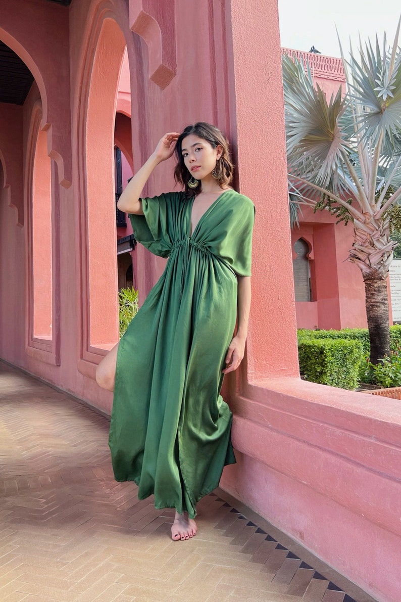 Summer Dress Kaftan, Hand dyed Maxi Dress, Green Kaftan Dress, Goddess dress, resort dress, Bridesmaid dress, beach dress, gift for her