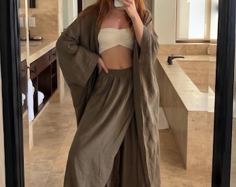 Oversized Boho Kimono Robe, Plus Size Beach Cover Up, Tall Friendly Unisex Loungewear, Long Resort Robe