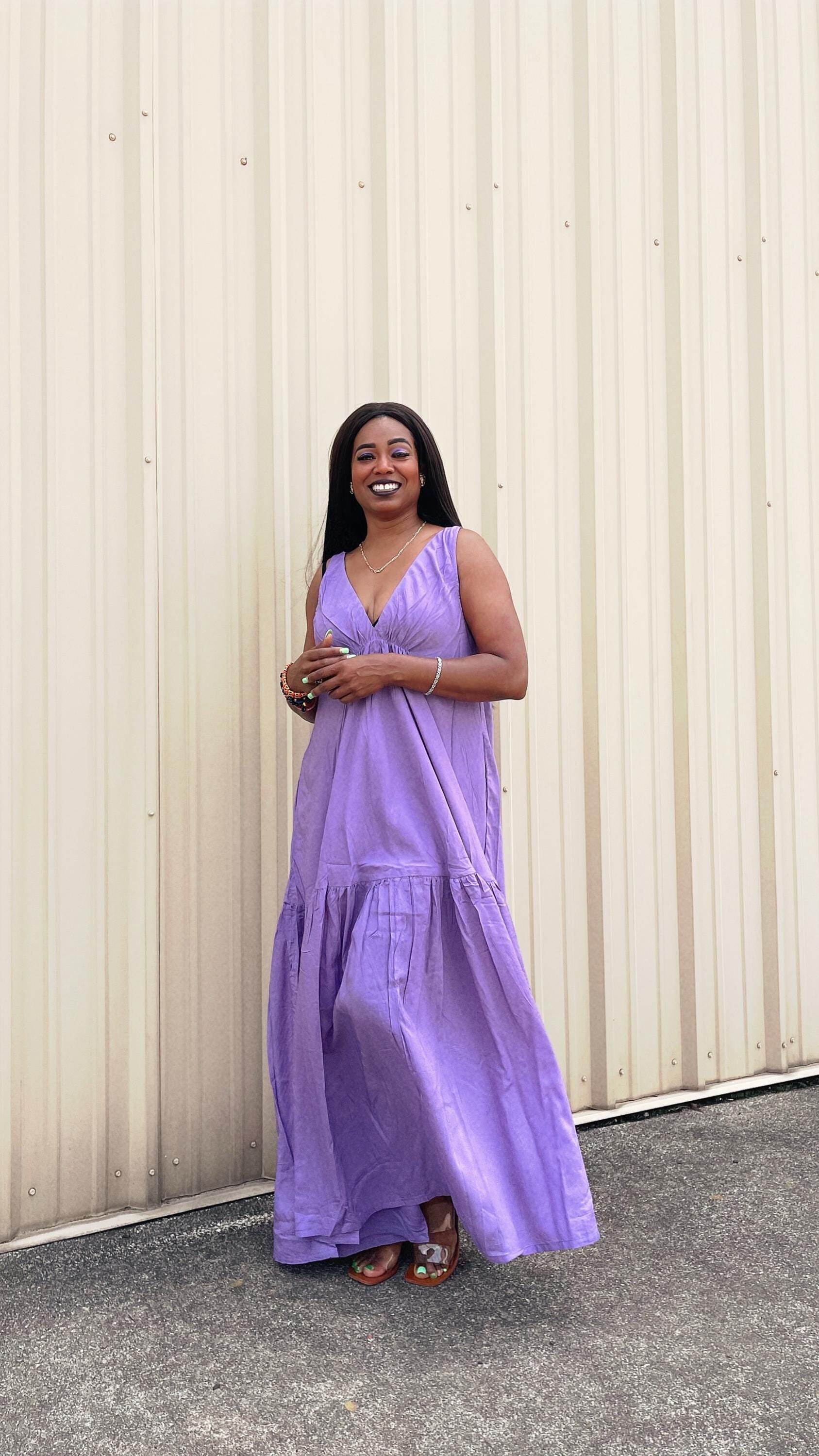Lavender Maxi Dress Boho V Neck Oversized Maxi Dress Wedding Guest Dress Dyed Purple Maxi Dress Bridesmaid Dress for Vacation Cruise Party
