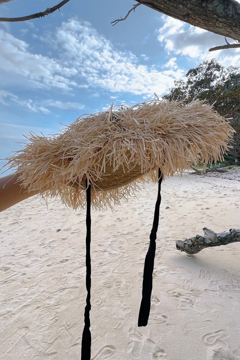 Natural raffia straw hat, Sun hat with ties, Boho Sun hat, Beach Hat, Honeymoon hat, Beach accessories Coco de Chom