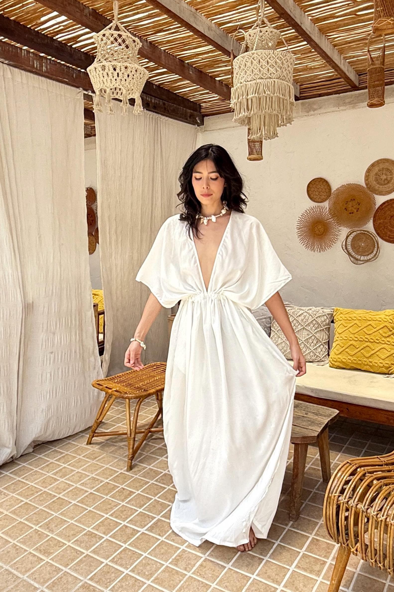 Handmade White Kaftan Dress - Long Oversized Caftan - White Goddess Maxi Dress - Beach Coverup - Resort Wear - Gift for Her - Boho Style