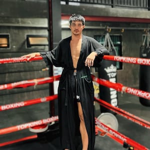 Black Oversized Kimono Unisex Men Kimono Robe with pockets Long Black Robe, Simple Kimono, Men Beach Cover Up Gift for him Gift for her