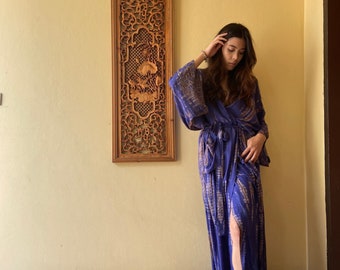 Tie dye long kimono robe, Long Kimono robe, boho kimono dress, purple kimono robe, gift for her, gift for sister, gift for bestfriend