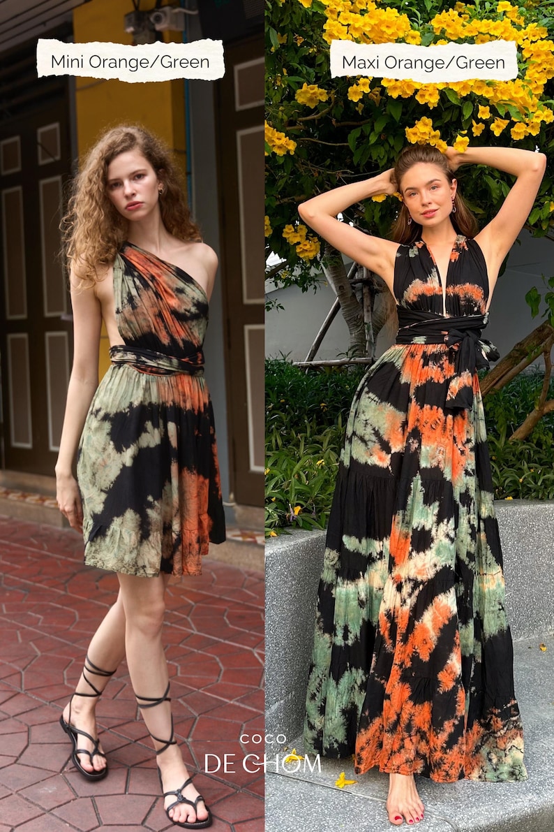 Infinity Tie Dye Mini Dress by COCO DE CHOM® – handmade bohemian summer dress with open back halter neckline, side pockets, and elastic waist. Lightweight resort wear perfect for beach vacations, festivals, honeymoons, or pool parties. Ethically made from 100% soft rayon with a one-of-a-kind hand-dyed pattern. Flowy, breathable, and designed for S/M/L body types.
