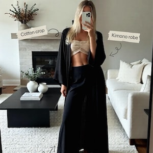 Black Oversized Kimono Unisex Men Kimono Robe with pockets Long Black Robe, Simple Kimono, Men Beach Cover Up Gift for him Gift for her zdjęcie 11