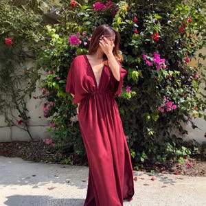 Burgundy Kaftan Dress, Oversized Beach Cover Up, Plus Size Friendly Maternity Caftan