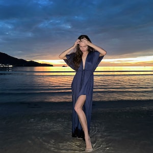 Kaftan Maxi Dress in Navy Blue, Resort Dress, Beach Caftan Dress, Gift for her, Oversized Caftan, Bridesmaid Dress, Dress for Vacation