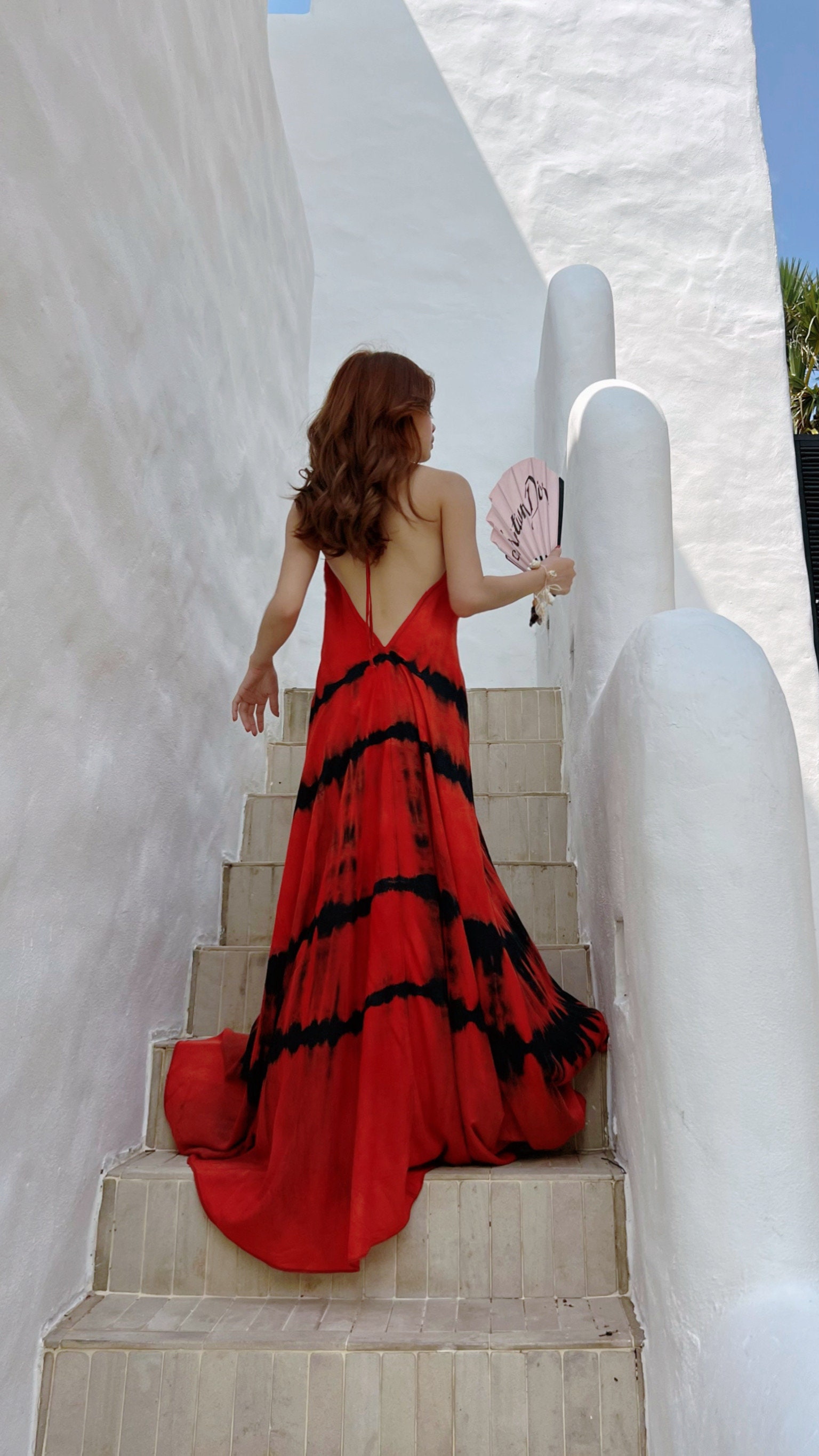 Tie Dye Maxi Dress, Boho Maxi Dress, Red Tie Dye Maxi Dress, Flamingo Dress,  Summer Dress, Open Back Dress, Tie Dye Beach Dress - Etsy