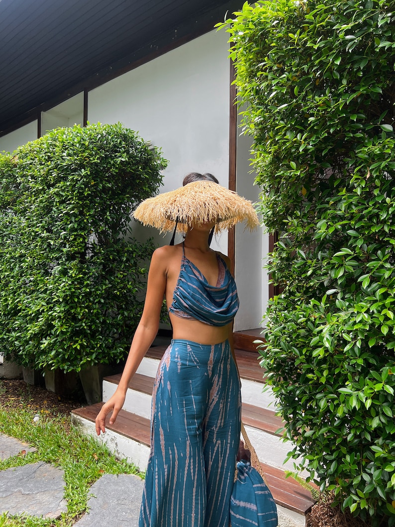 Hippie Boho Pants, Beach outfits, Yoga Wide Leg Pants in Teal Pants with Pockets, Summer Wear, Holiday outfit, Festival, Gift for her image 5