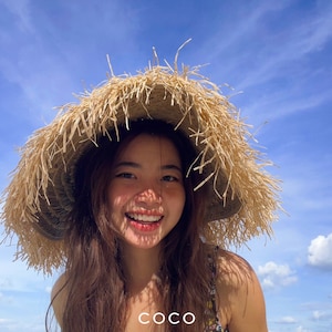 Natural raffia straw hat, Sun hat with ties, Boho Sun hat, Beach Hat, Honeymoon hat, Beach accessories Coco de Chom