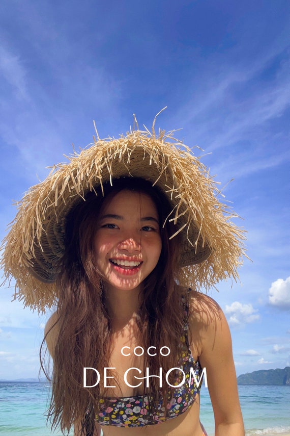 Natural raffia straw hat, Sun hat with ties, Boho Sun hat, Beach Hat, Honeymoon hat, Beach accessories Coco de Chom